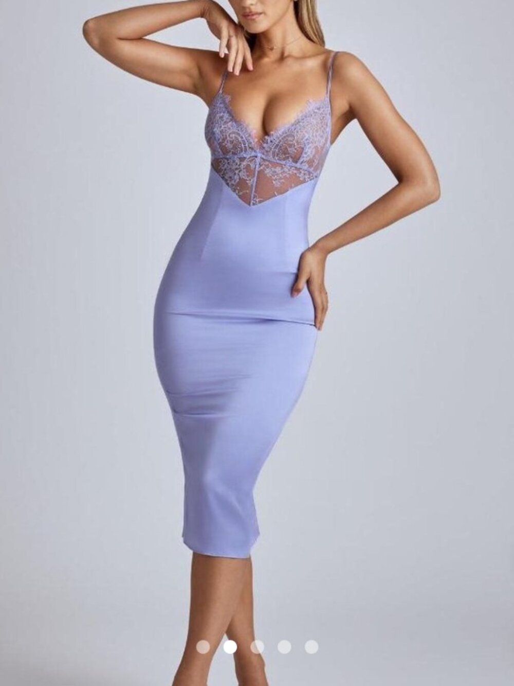 Oh Polly Lace Panel Midi Dress in Lavender